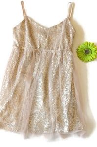Champagne Sequined Mini Dress sz. L #347